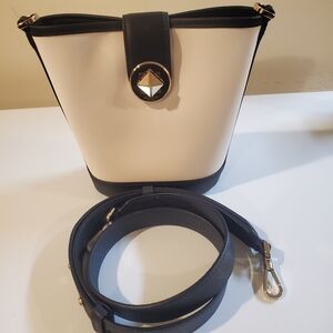 Two-Tone Cream and Black Bucket Bag with Detachable Strap